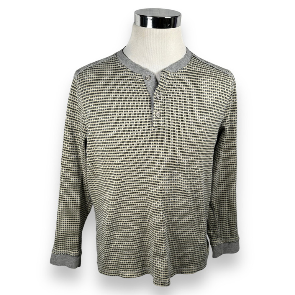 Carbon 2 Cobalt Henley Sweatshirt Men's Large Geometric Waffle Long Sleeve Beige